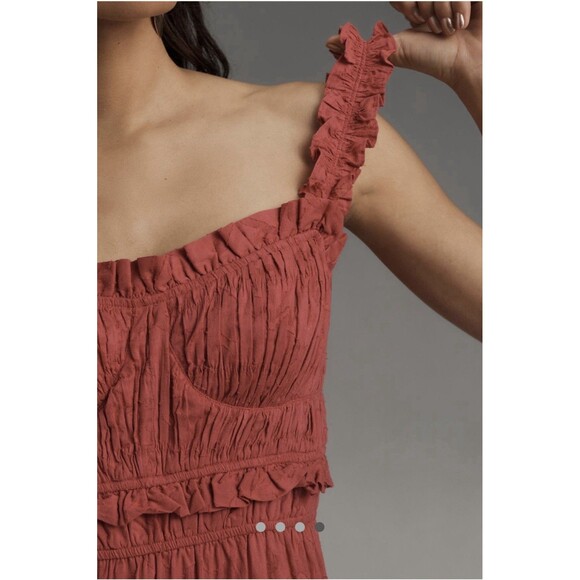 Anthropologie Sleeveless Square Neck Ruffle Tiered Midi Dress Sz Sm Pink - Picture 9 of 9